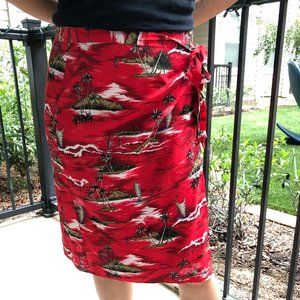 Red Hawaiian Print Skirt By Lucky Beach Small
